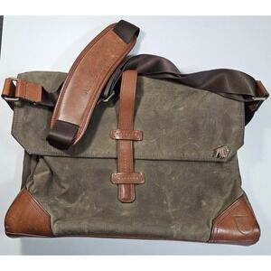 ALLEN EDMONDS Men's Waxed Canvas Leather Messenger Bag Olive Gray Tote Vintage
